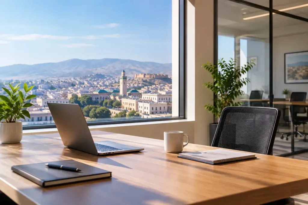 Bureau professionnel à louer à Fès avec espace de travail aménagé