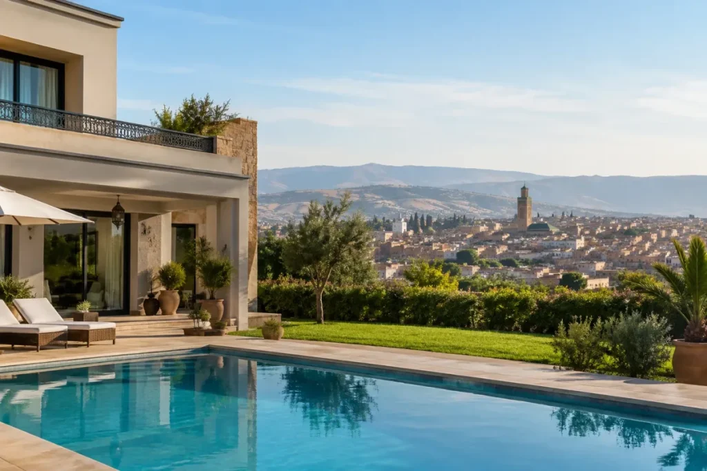 Villa à vendre à Fès avec jardin et façade moderne